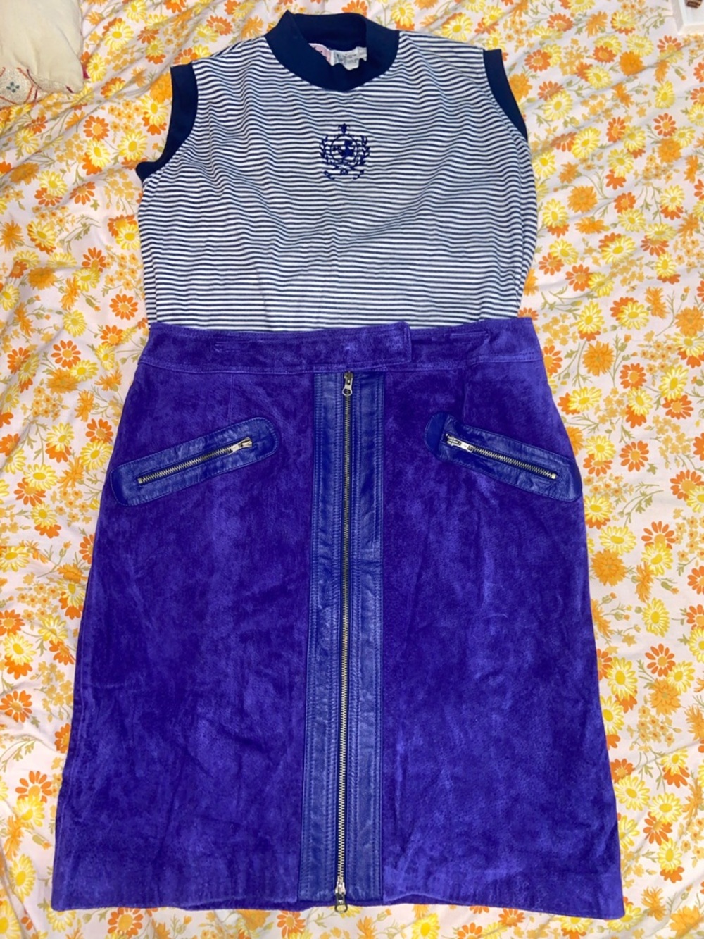 PURPLE SUEDE LEATHER SKIRT Vintage MetroStyle Edgy Pencil & Zippers